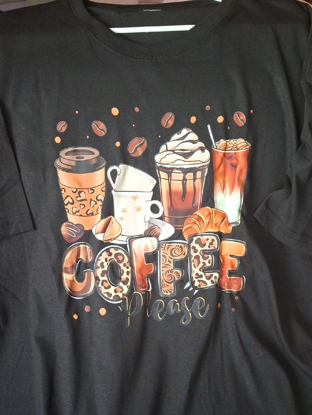 NEW Coffee Please Graphic Tee - Black with Brown & Cream Print XXL